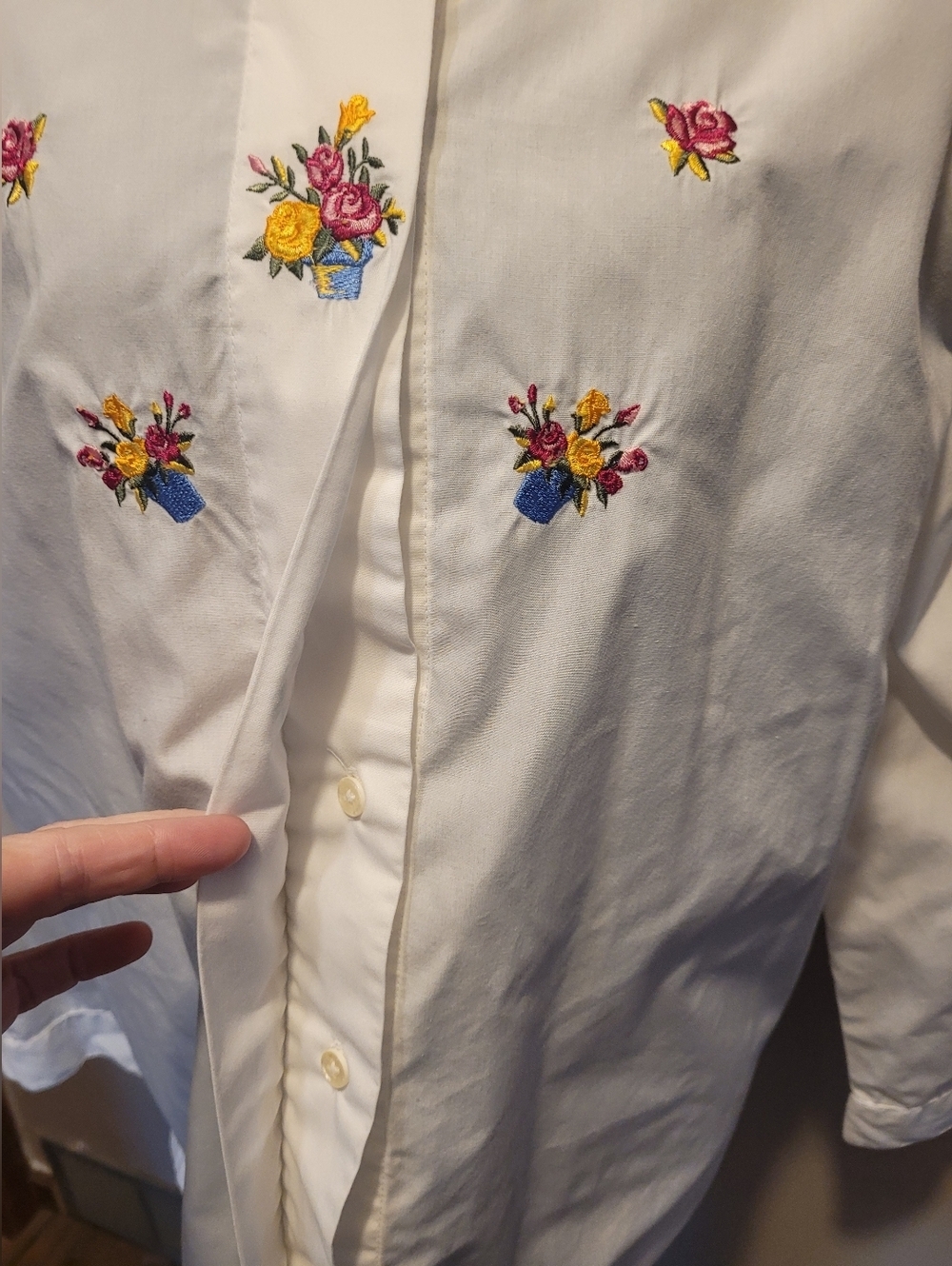 Cabin Creek Vintage Floral Embroidered Button Down Shirt Large Grannycore - Picture 4 of 6